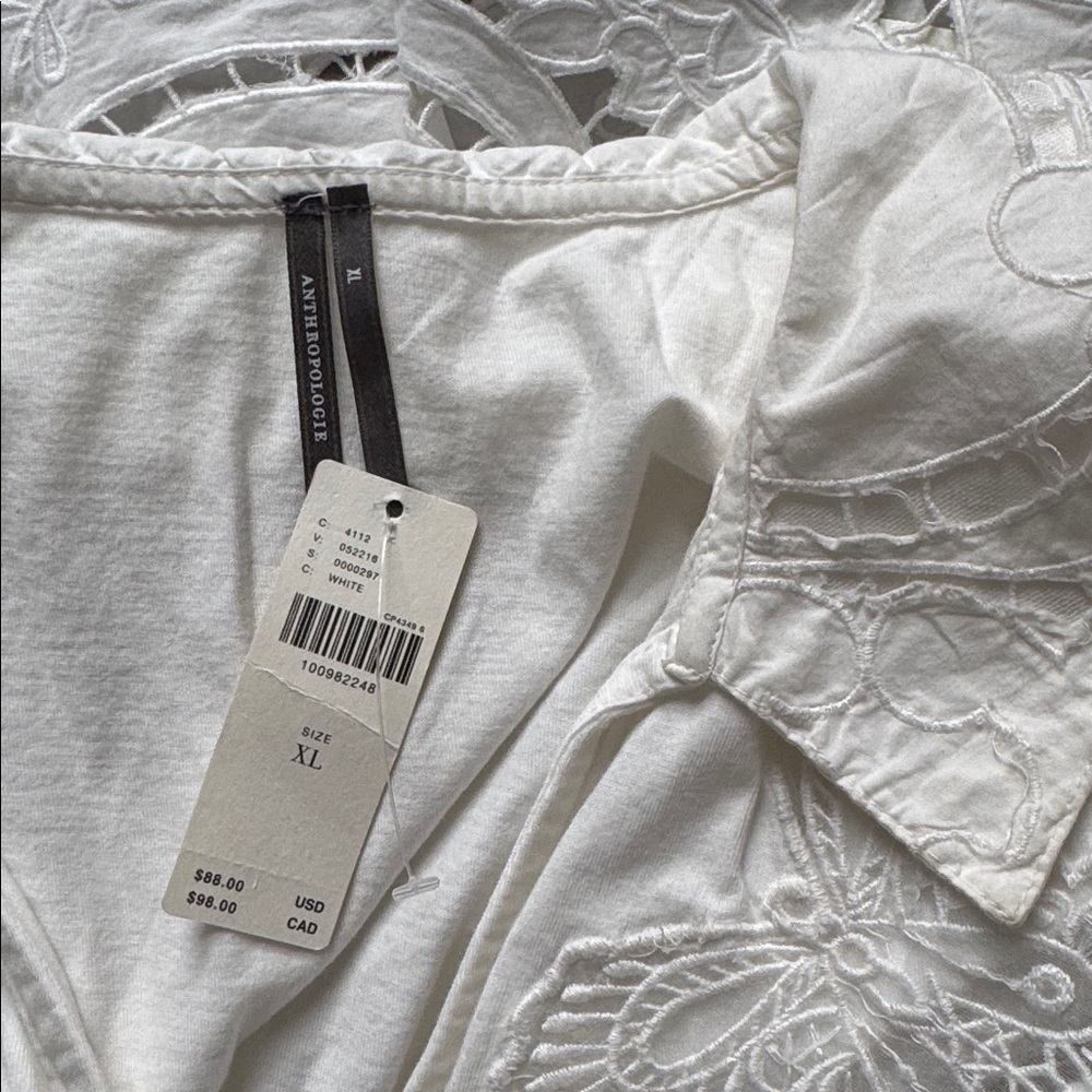 NWT Size XL - Anthropologie Cutwork Babydoll Blouse 100% Cotton (NWT US$ 88) - Picture 11 of 16